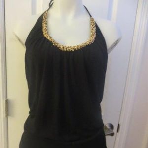 ROBERT RODRIGUEZ BLACK BEADED HALTER TOP SIZE S